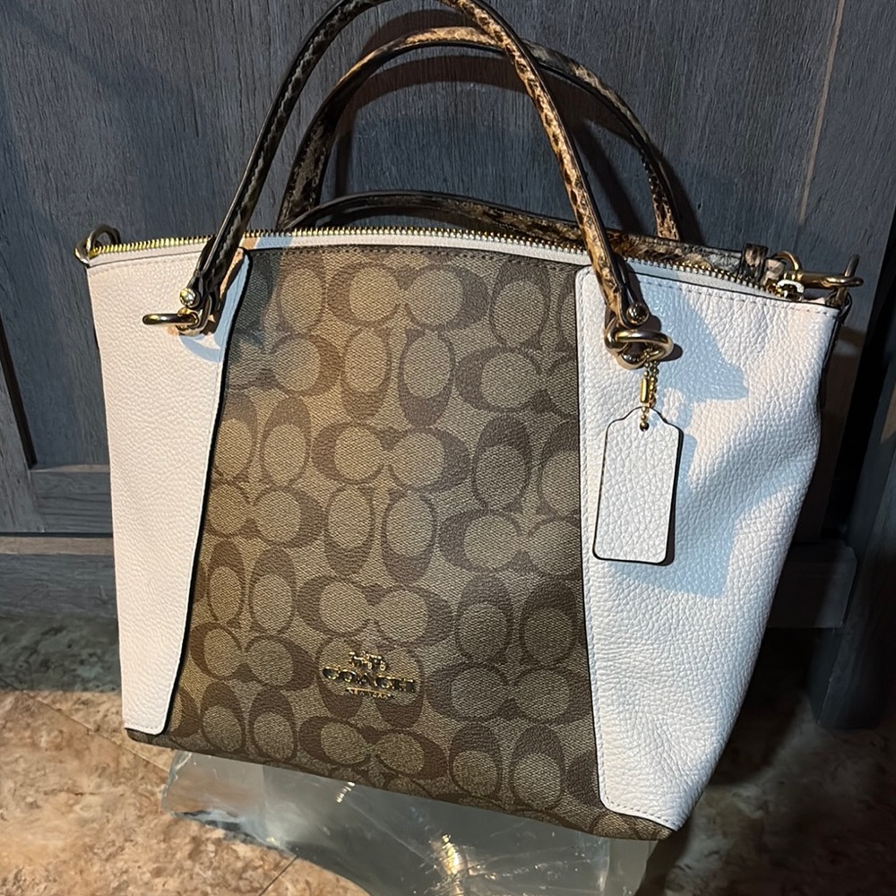 Coach Brown and White Signature Tote